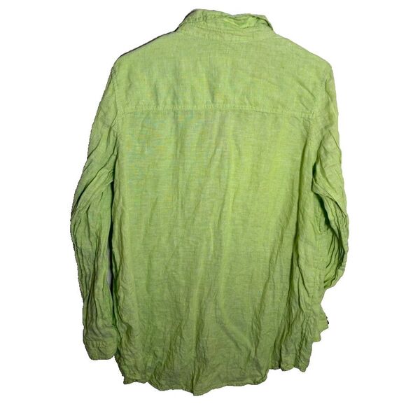 Sigrid Olsen Blouse Women's Large Green 100% Linen Button Up Long Sleeve Top - Picture 2 of 7
